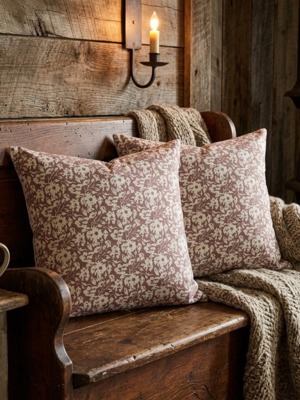 Decorative Dusty Brown Floral Throw Feather Pillow - Set of 2
